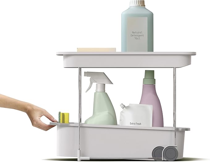 Joseph Joseph CupboardStore 2-Tier Easy-Access Wheeled Storage Caddy – Under-Sink Kitchen Organizer, Made from Recycled Plastic