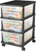 VEVOR Plastic Storage Drawers Cart, 3 Drawers Storage Organizer with Wheels, Rolling Closet Organization and Storage Dividers, Dresser Organizer Clear Bins for Office Supplies, Craft Rooms, Classrooms