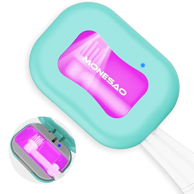 MONESAO Toothbrush Sanitizer Case, Toothbrush Covers with Holder, Rechargeable Travel Home Toothbrush And Holder, Cleaner Case for All Electric And Manual Toothbrushes (Blue)