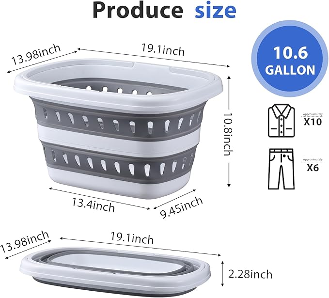 Monozuki Collapsible Plastic Laundry Basket 10.6 gallon(40L) Eco-recycled material- Foldable Pop Up Storage Container/Organizer - Space Saving Hamper/Basket BPA Free
