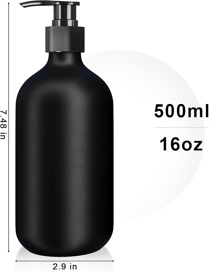 2Pcs Black Soap Dispenser, 16oz Plastic Dish & Hand Soap Dispenser for Kitchen, Empty Liquid & Lotion Dispenser Set for Bathroom Accessories