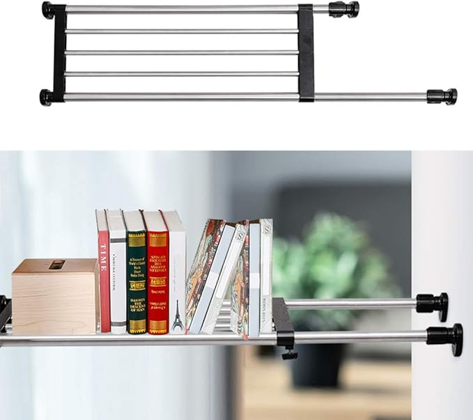BAOYOUNI Expandable Shelf Closet Tension Rod Adjustable Shelving Unit Storage Rack Organizer Hanger Space Saving Divider for Wardrobe, Cupboard, Kitchen, Bathroom Use, Black