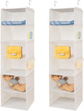 6 Shelves Hanging Closet Organizer, 2 Pack Hanging Storage with 4 Side Pockets for Clothes Shoes, 43.5"x12"x12"(Beige)
