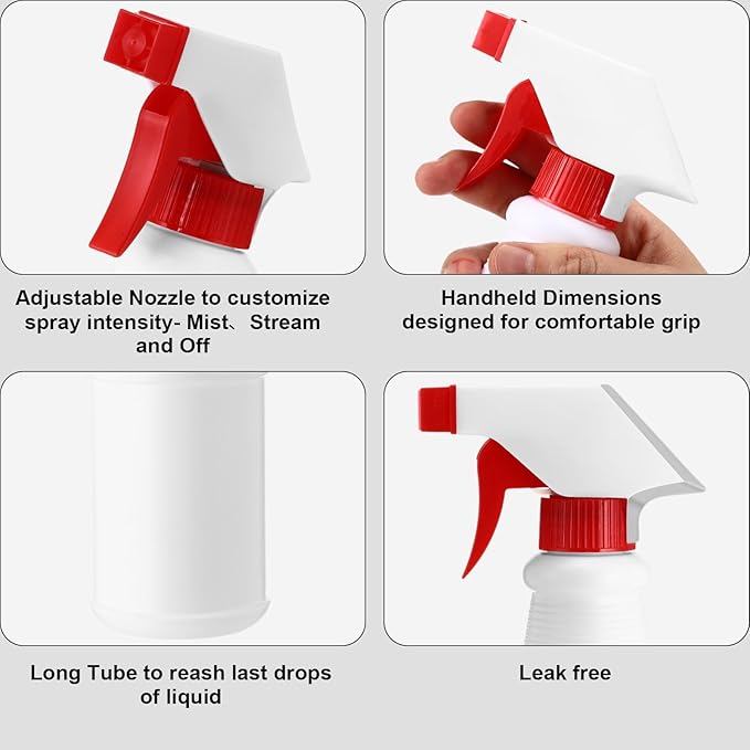 Eccliy 12 Pcs 16 Oz Plastic Spray Bottle, Adjustable Empty Reusable Sprayer for Cleaning, Planting, Water, Bathroom and Kitchen, BBQ, Commercial and Residential(Red,New)