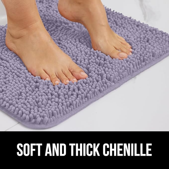 GORILLA GRIP Plush Absorbent Shaggy Chenille Bath Rug Mat for Oval Toilet Base with Rubber Backing, Machine Washable Rugs, Soft Microfiber Contour Mats for Toilets, Bathroom Decor, Lt Purple
