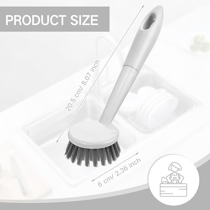 Patelai 12 Pack Kitchen Scrub Dish Brush with Long Handle Dish Scrubber with Stiff Bristles Scrub Brushes for Kitchen Dishes Washing Tools, Pots, Pans and Sink Cleaning (Gray White)
