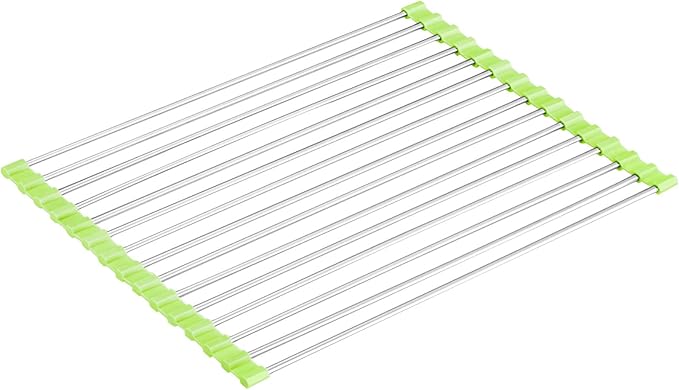 Seropy Roll Up Dish Drying Rack Over The Sink Drying Rack for Kitchen Counter, Rolling Dish Rack Over Sink Mat, Foldable Dish Drainer Stainless Steel Rack Kitchen Organization Green 17.5"x11.8"