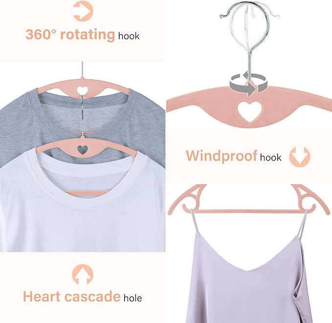 IEOKE Velvet Hangers 50 Pack: Felt Clothes Hangers Heavy Duty Shirt Sweater Hangers No Shoulder Bump Non Slip Slim Thin Coat Hangers for Closet - Pink