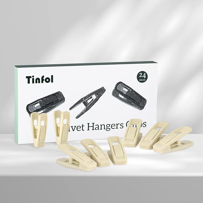 Tinfol Velvet Hangers Clips, 80 Pack Pants Velvet Clips, Beige Strong Finger Flocked Clips, Clothes Hanger Clip, Perfect for Use with Slim-line Clothes Velvet Hanger