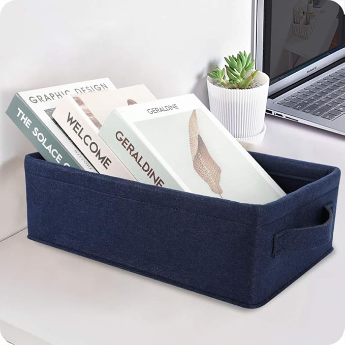 Small Storage Baskets Shelf Storage Baskets Navy Blue Fabric Storage Bin Narrow Storage Basket for Towels Dog Cat Toys Clothes Hats Belts Dippers Baby Toys Storage Basket Little