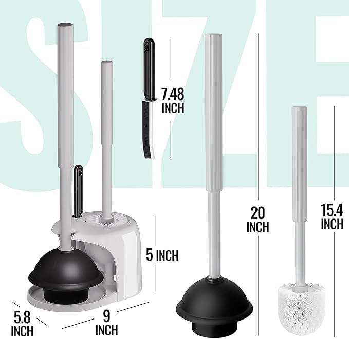 2PACK 4 in 1 Toilet Brush and Plunger Set with Crevice Cleaning Brush, Toilet Plunger and Brush Set with Extra Long Handle, Plungers for Bathroom Accessories, Toilet Plunger with Holder, Dark Gray