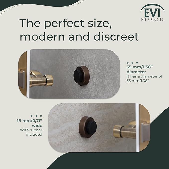 EVI Herrajes | Adhesive Door Stop | Wall Mounting Doorstop | 1,37x0,7" | Rustic Finish Brass | Anti Shock Door Handles | Design and Functionality | I-254/35-RU