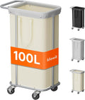 Lifewit 100L Large Laundry Basket with Wheels, Tall 1 Section Laundry Hamper Organizer, Rolling Laundry Cart with Steel Frame & Removable Bag for Luandry Room Bathroom Bedroom, White
