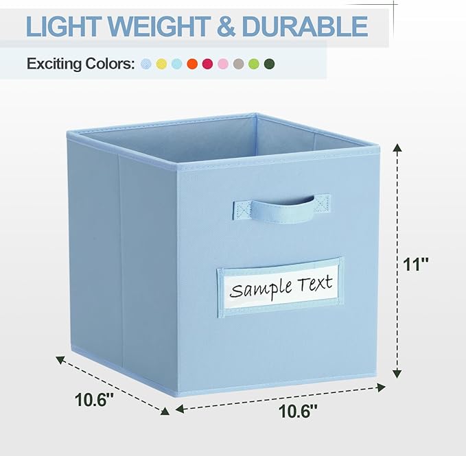 artsdi 11x11 storage cube bins (Set of 10) Foldable Fabric storage cubes with 10 Labels Window Cards & a Pen,11 inch cube storage bin,Closet Organizers for Shelves,Cubby Organizer Boxes,Pastel Blue