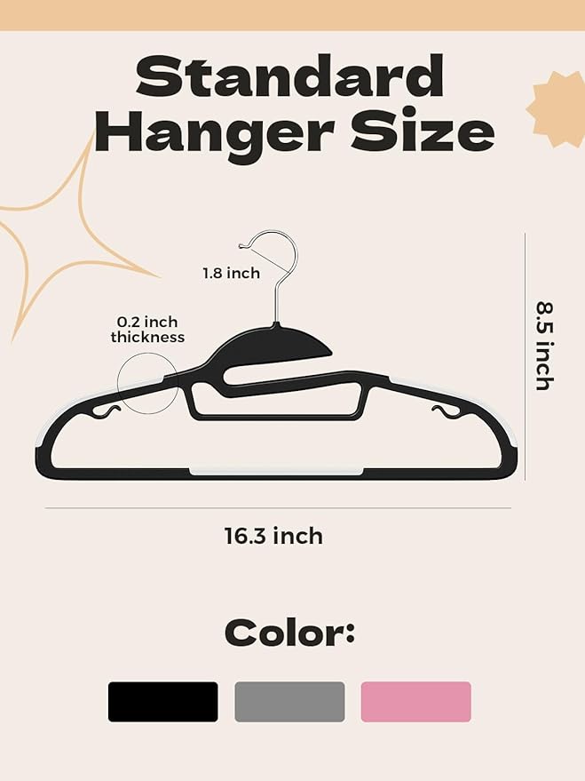 HOUSE DAY Heavy Duty Plastic Hangers 100 Pack, Black Slim Clothes Hangers Space Saving, Non Slip Hangers with Rubber Pads, Durable Coat Hangers for Closet, S-Shaped Hanger for Shirt, Suit, Pant, Skirt