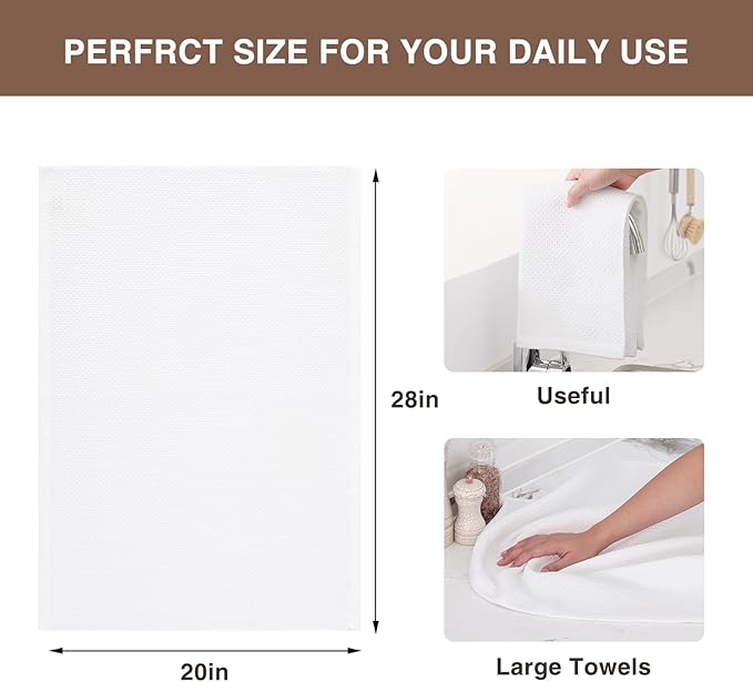 Homaxy 100% Cotton Oversized Waffle Weave Kitchen Dish Towels, Ultra Soft Absorbent Quick Drying Cleaning Towel, 20x28 Inches, 6-Pack, White