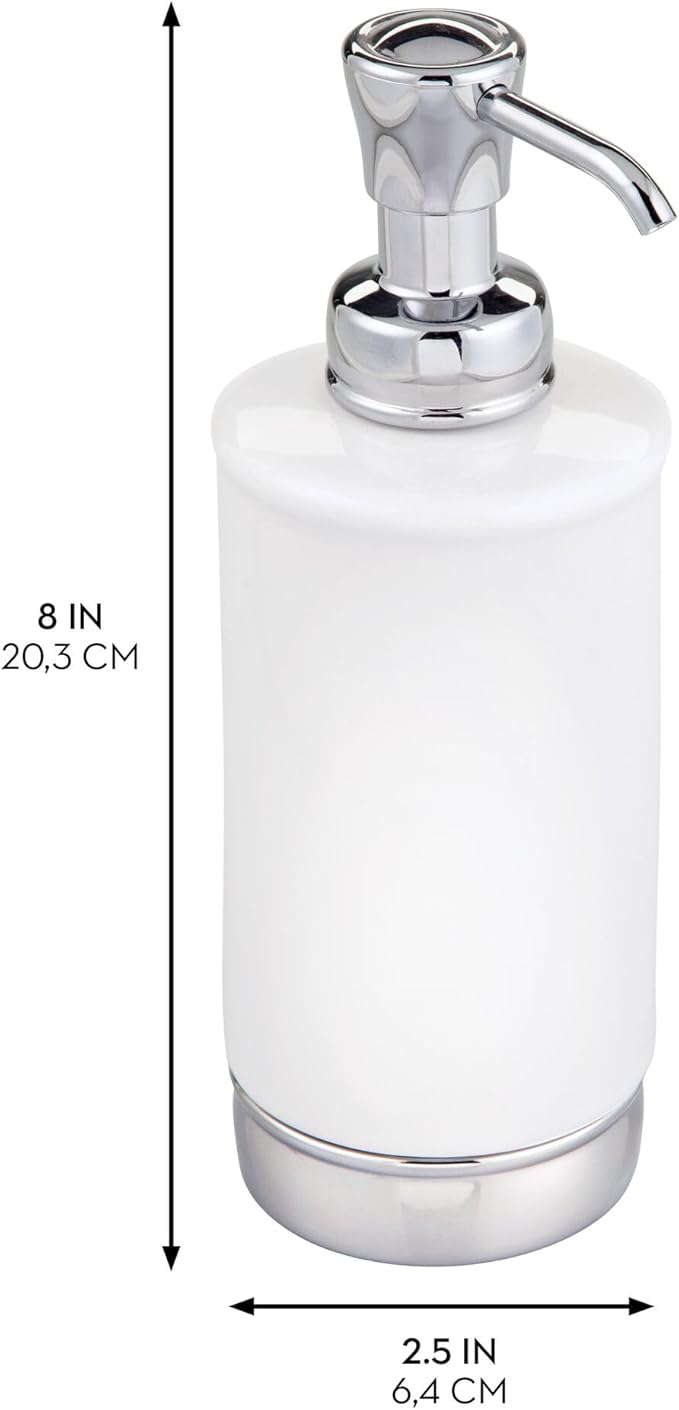 iDesign Hand Soap Dispenser for Bathroom or Kitchen - Refillable Soap Pump Bottle - White