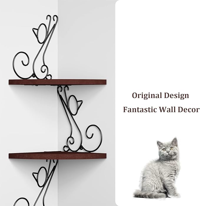 Alsonerbay Corner Shelf Wall Mount, 4 Tier Floating Shelves for Wall, Easy-to-Assemble Wall Shelves Rustic Wood Decor for Bedroom Living Room Bathroom Kitchen Office, Walnut Finish