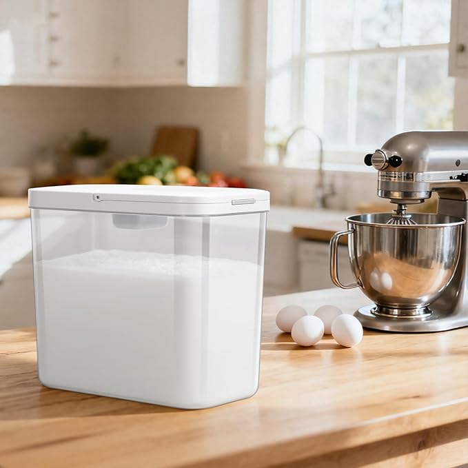 TBMAXS Rice Flour Storage Container - 12.7 Qt | 25 Lbs Crystal-Clear Plastic Food Storage Container Bin with Pop-up Lid for Grains Beans, Dry Food Holder for Kitchen Pantry Organization and Storage