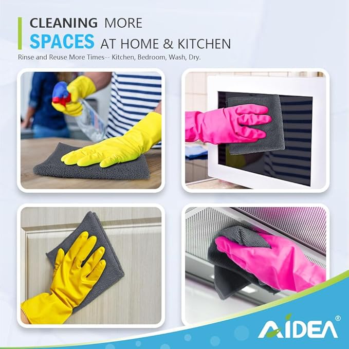 AIDEA Microfiber Cleaning Cloth-12PK, Soft Microfiber Towels for Cars, Absorbent Cleaning Rags, Lint-Free Streak-Free Wash Cloths for House, Kitchen, Window(12in.x12in), Grey