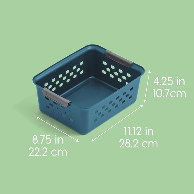IRIS USA Plastic Storage Basket, 12-Pack, Small, Shelf Basket Storage Organizer for Pantry, Cabinet, Bedroom, Closet, Laundry Room, Eco-Friendly, Navy
