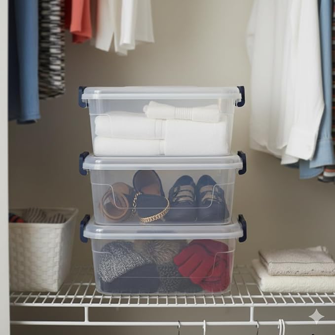 Tribello Small Clear Plastic Storage Bins with Lids, 12-Pack Stackable Plastic Containers for Home Organization – Clear Totes for Closet and Underbed Storage, 5 Quarts
