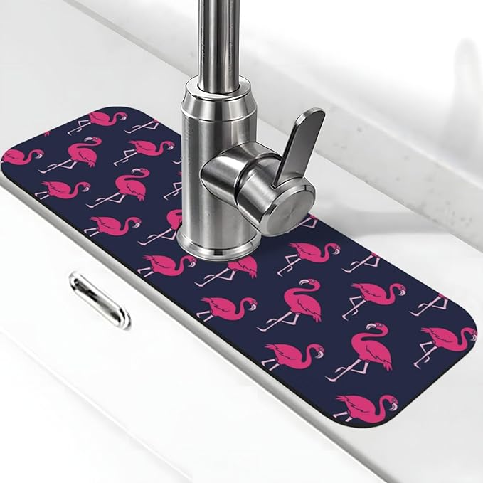 Abstract Summer Tropical Blue Pink Flamingo Flamingos Hawaii Hawaiian Kitchen Sink Splash Guard Faucet Mat Super Absorbent Fast Drying Mat Sink Drying Pad Sink Mat For Kitchen Bathroom (15" X 5.5" )