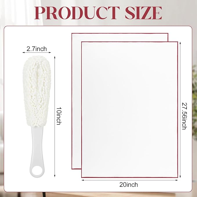 Acellegic 2 Pack Large Microfiber Polishing Cloths Wine Glass Cloths and 1 Pcs Wine Glass Cleaning Brush Lint-Free Drying Towels for Crystal Glasses Stemware Glassware Bar Restaurant Kitchen Supplies