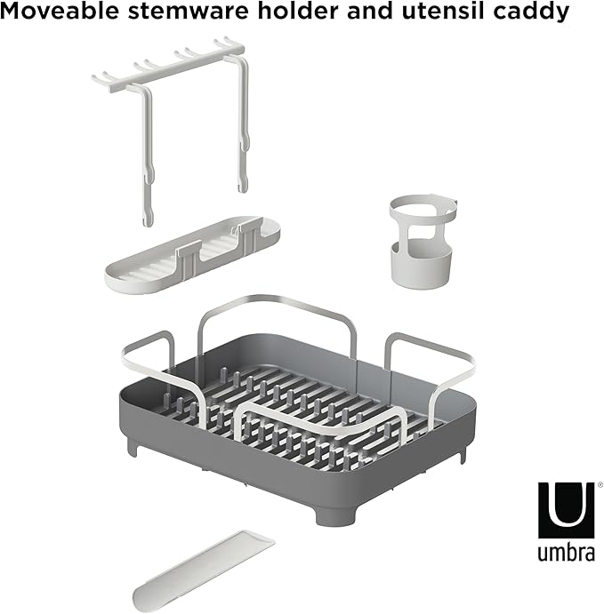 Umbra Holster Dish Rack– Molded Plastic Dish Drying Rack with Drainage Spout, Charcoal
