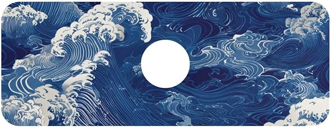 Kitchen Sink Splash Guard 1 PC 14.7 Inch Sink Faucet Mat Splash Guard for Bathroom Countertop Water Absorbent Foldable Cuttable Soft Washable Blue Ocean Waves
