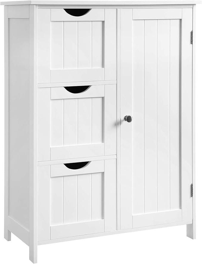 VASAGLE Floor Storage Cabinet, Freestanding Storage Unit with 3 Drawers, 1 Adjustable Shelf, for Bathroom Living Room Dining Kitchen, 11.8 x 23.6 x 31.5 Inches, Cloud White UBBC049WH01S