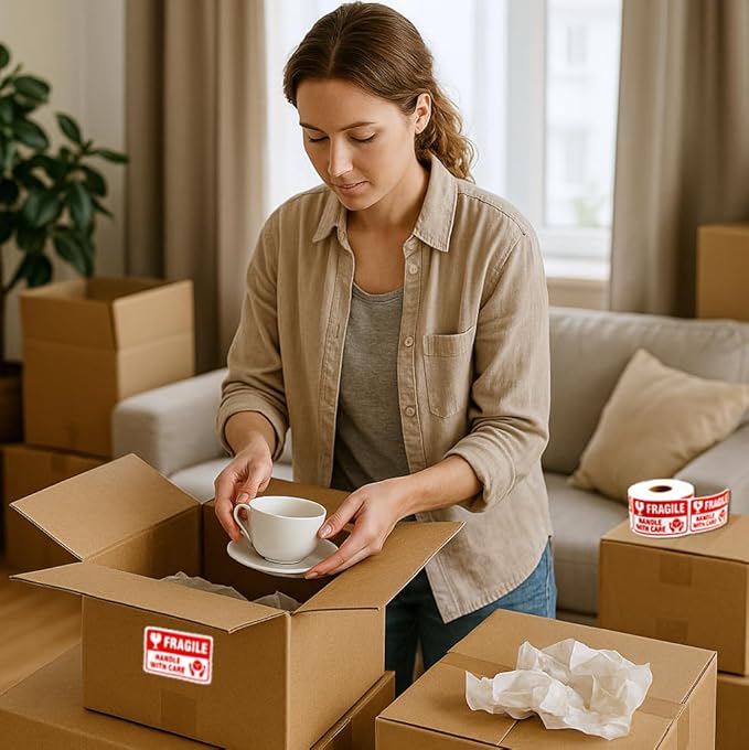 Fragile Stickers 3 x 2 Inch – Waterproof Handle with Care Labels for Shipping and Moving - 500 Strong Adhesive Stickers per Roll