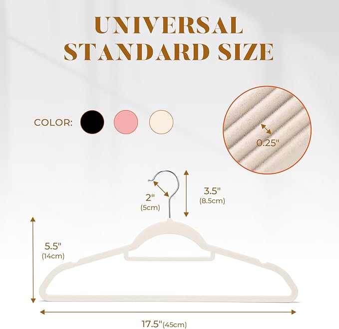 HOUSE DAY Velvet Hangers with Tie Bar 60 Pack Ivory, Clothes Hanger Non-Slip, Space Saving Felt Hangers for Pants, Coat, Suits, Shirt, Scarf, No Hanger Marks