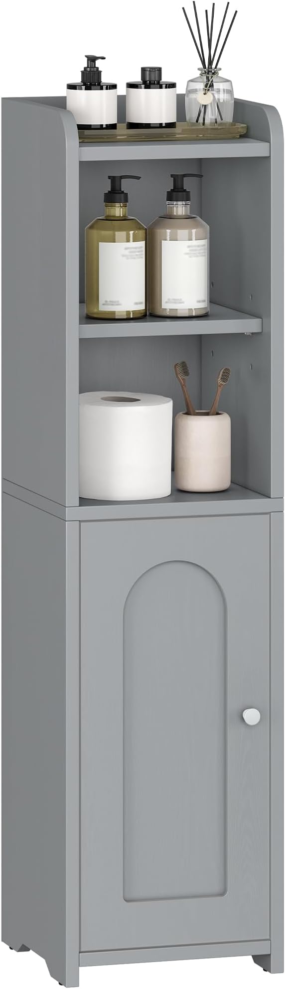 Bathroom Storage Cabinet, Corner Floor Cabinet with Doors and Adjustable Shelf, Narrow Toilet Paper Cabinets, Bathroom Organizer for Small Spaces, Gray BC19721X