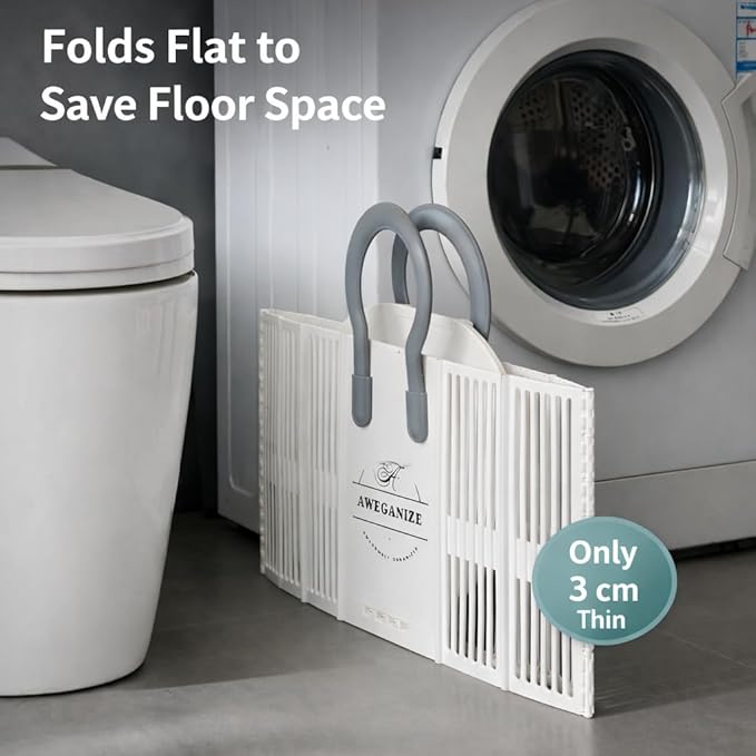 40L Collapsible Plastic Laundry Basket with Strong Handles – Sturdy Space-Saving Design for Daily Laundry Loads, Apartment & Home Use – White