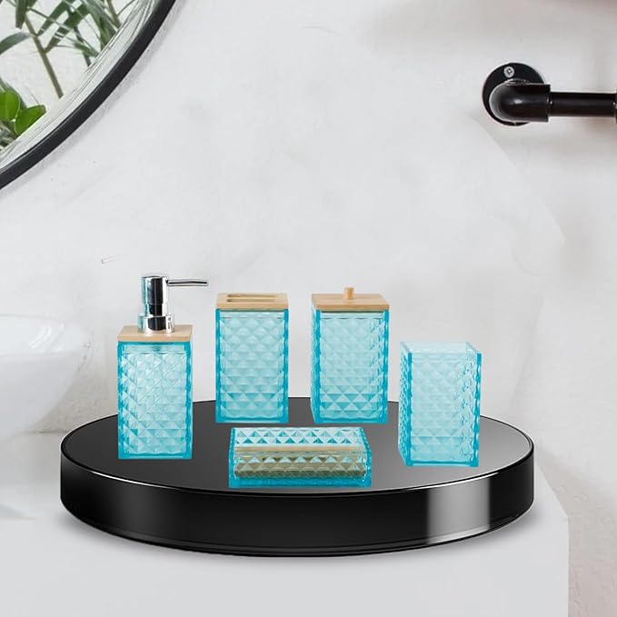 Light Blue Bathroom Accessory Set, 6 PCS Light Blue Bathroom Accessories Set, Soap Dispenser, Toothbrush Holder, Soap Dish, Mouthwash Cup, Cotton Swab Holder and Toilet Brush, Acrylic