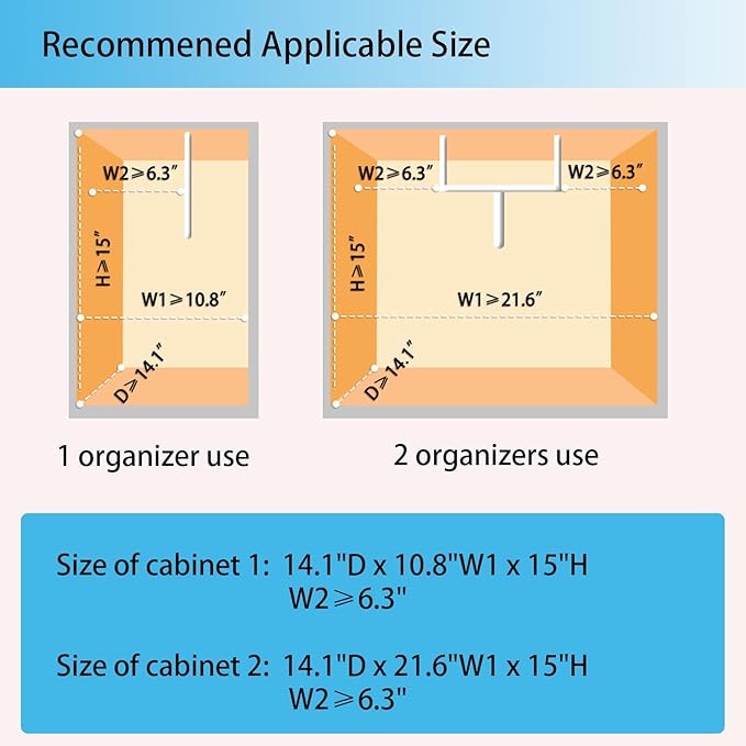 Under Sink Organizer, Bathroom Counter Organizer, 2 Pack 2 Tier L-Shape White, Adjustable Height Carbon Steel, Under Cabinet Storage with Pull Out Drawer, Use for Kitchen Bathroom Office Shop Laundry