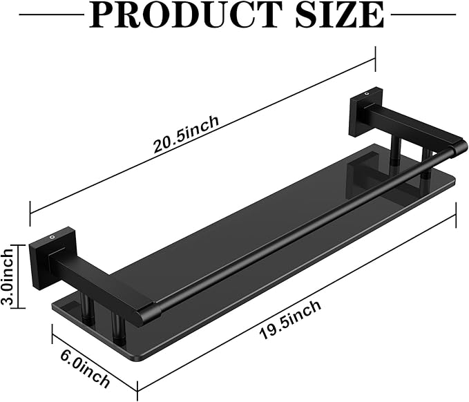 Glass Shelf for Bathroom 20 Inch Bathroom Shelves with Towel Bar, Tempered Glass Shelves with Stainless Steel Towel Holder for Wall Shelf Sink Over Toilet (Brushed Gold Finish)