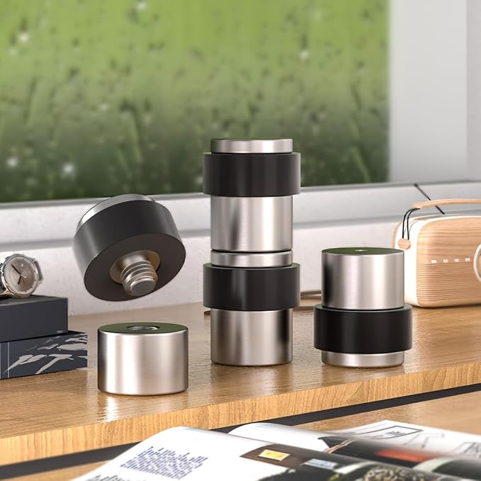 SANATO 30Pcs Nickel Door Stopper Floor Mounted with Black Rubber, Cylindrical 304 Stainless Steel Made