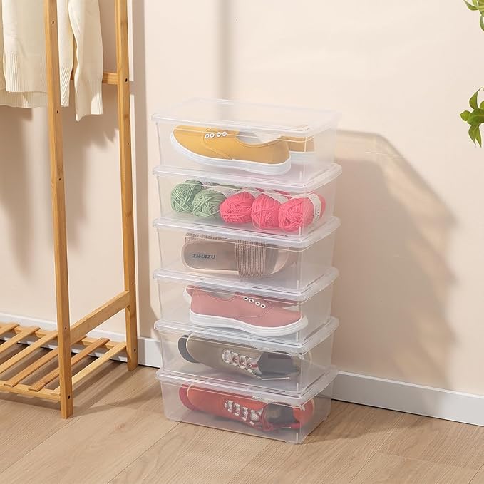 Plastic Shoe Boxes 8 PCS Clear Stackable Storage Bins with Lids See-Through Rectangular Storage Boxes Durable Lidded Shoe Boxes for Home and Art Supplies (Clear)