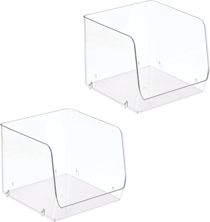 iDesign Open-Front Bin for Kitchen, Bathroom, or Home Office - Set of 2, Clear, Made in USA