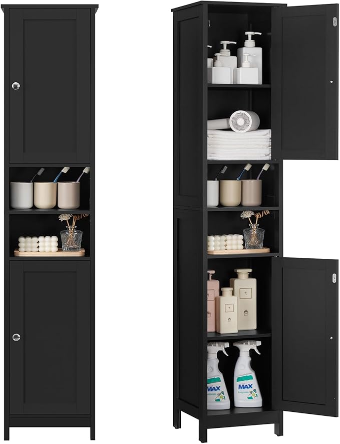 TEENFON 67" Tall Bathroom Cabinet with Adjustable Shelves and Doors, Narrow Bathroom Storage Cabinet for Small Space, Living Room, Entryway, Kitchen, Black