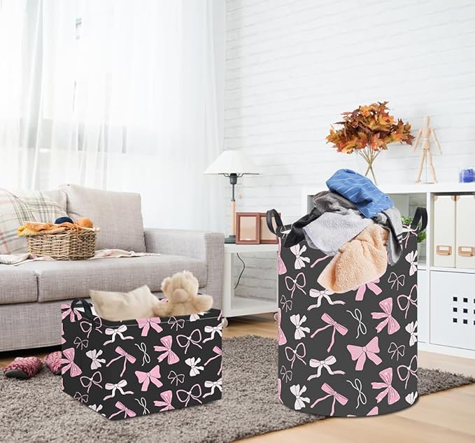 19.7" Laundry Basket,Kids Dirty Clothes Hamper,Waterproof Toys Storage Bin,Room Decor,Gift Baskets,Nursery Hamper(Bowknot)