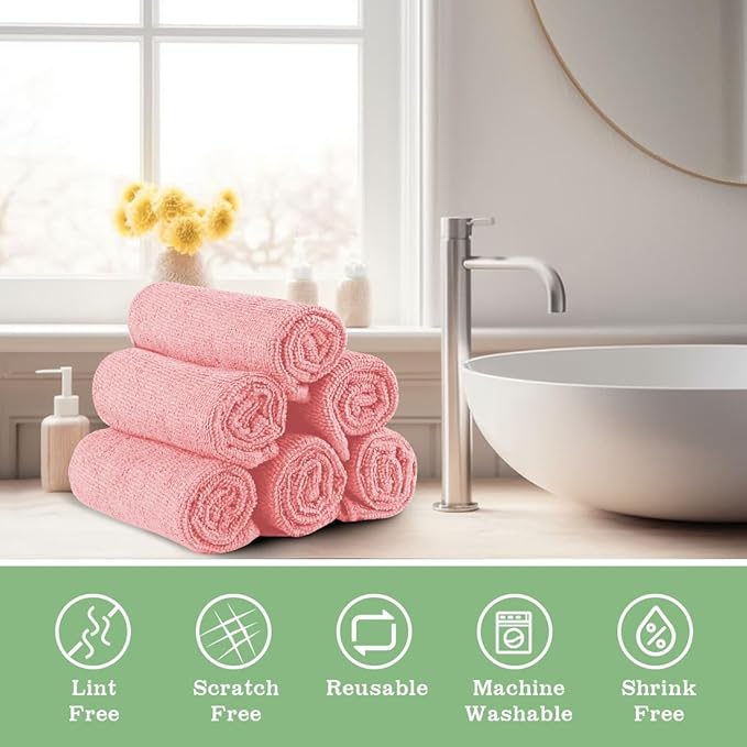 Washcloths - 20 Pack - Face Towels (12" x 12"), Highly Soft Wash Cloths and Hand Towels, Fast Drying Multi-Purpose Microfiber Cleansing Cloths for Bathroom, Hotel, Spa, and Salon - Pink