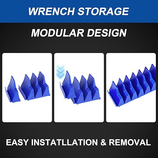 42-Tool Magnetic Wrench Organizer, Wrench Organizer for Tool Box, Wrench Holder for Tool Drawer Storage - Wrench Rack with Metric & SAE Label. Gift for Father, Brother and Boyfriend (Blue)