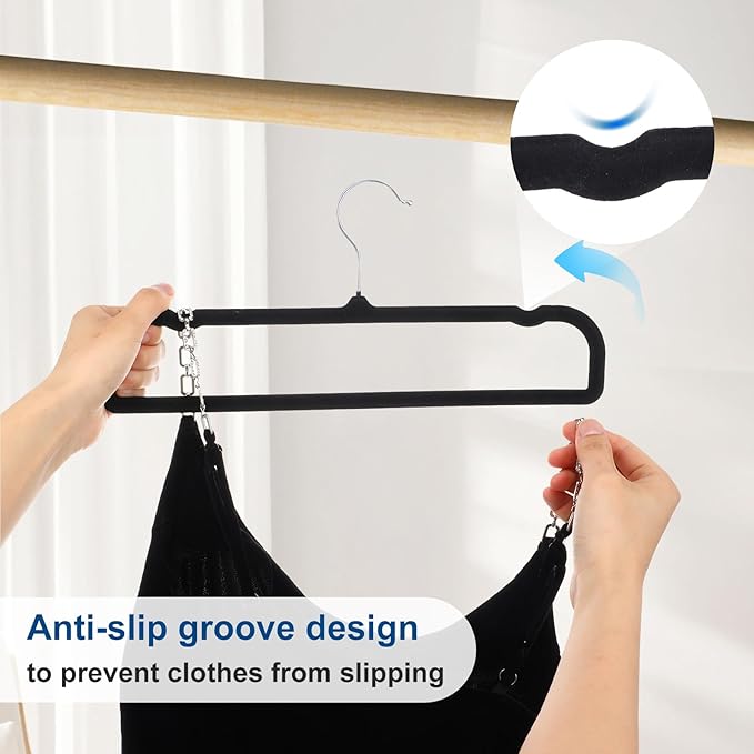 Velvet Pant Hangers Non Slip 20 Pack Black Velvet Hangers Plastic Rectangular Slim Velvets Hanger with 10 Hooks for Jean, Bra, Shorts