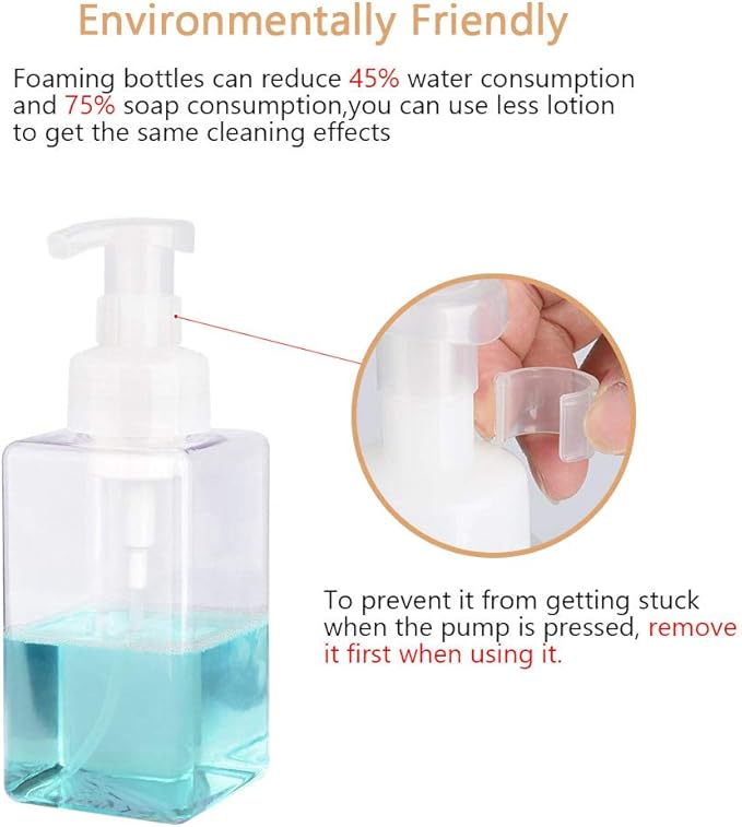 UUJOLY Foaming Soap Dispenser, 450ml (15oz) Refillable Pump Bottle Plastic for Liquid Soap, Shampoo, Body Wash (2 Pcs) (Clear)