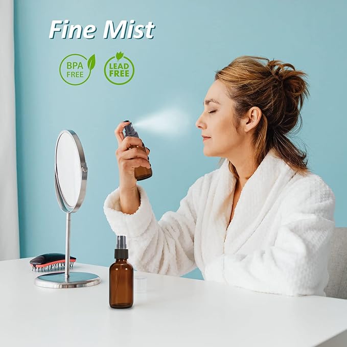 4 oz Amber Glass Spray Bottles for Essential Oils, Small Empty Fine Mist Spray Bottle,4 Pack with Funnel Dropper