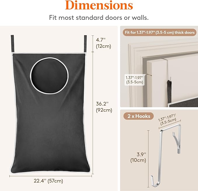 Lifewit 1 Pack Over Door Laundry Hamper, Large Collapsible Hanging Laundry Hamper, Hanging Laundry Basket Bag for Bathroom Bedroom Dirty Clothes Storage Organizer, Dark Gray
