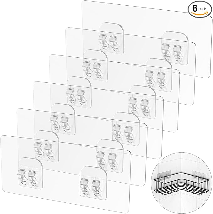 6 Pack Corner Shower Caddy Adhesive Replacement, Shower Shelf Adhesive Strips, Strong Hooks for Bathroom Storage (for Hang Iron Lines Corner Caddy)